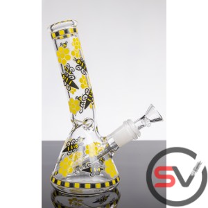 ANGLED NECK BEES WITH ICE CATCHER GLASS BEAKER WATER PIPE 8inch